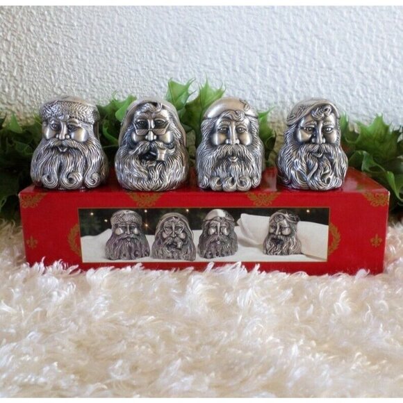 Home for the Holidays Vintage Santa Sliver Metal Napkin Rings Holders Set Of 4 - Picture 2 of 9